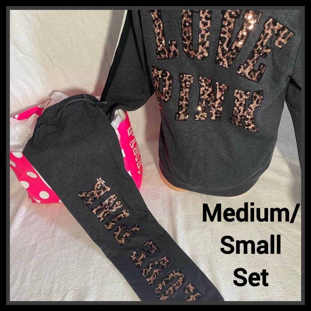 PINK Victoria's Secret Black Sequin Letter Jogger Set